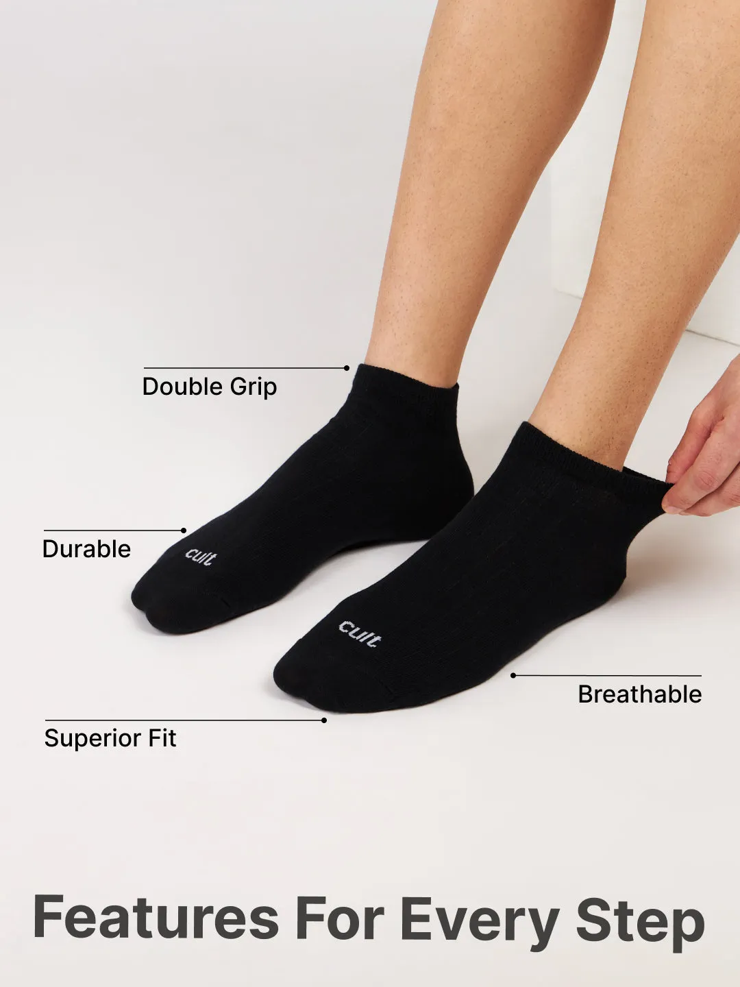 Cult Casual Men's Low Ankle Cotton Socks - Black (Pack of 3)