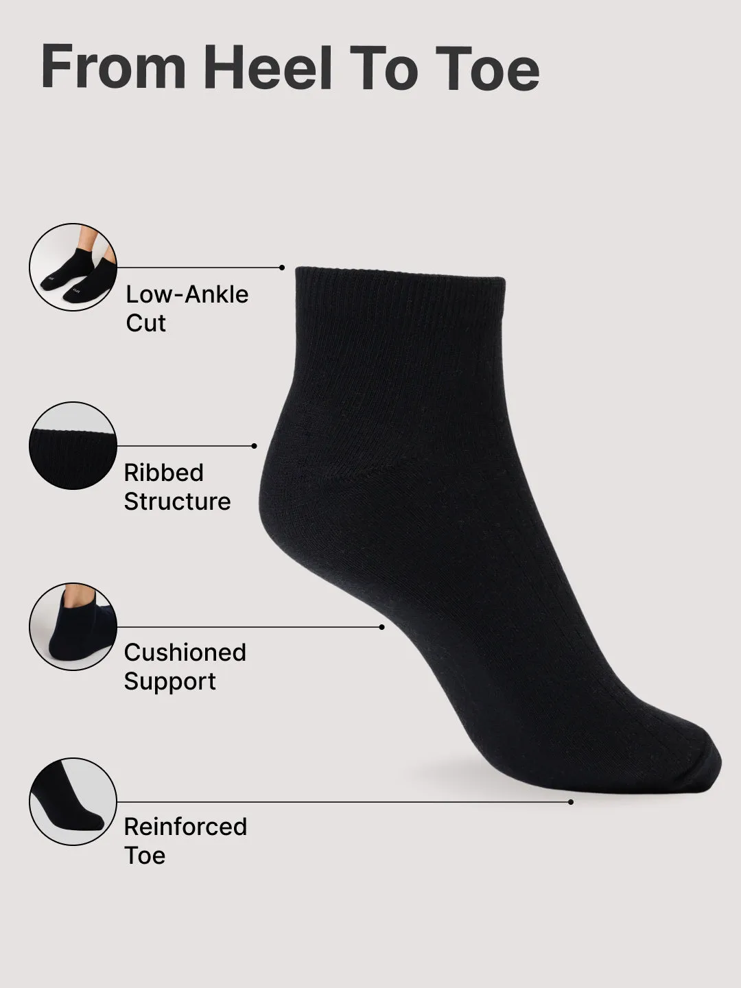 Cult Casual Men's Low Ankle Cotton Socks - Black (Pack of 3)
