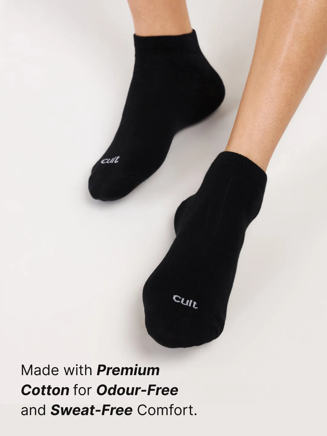 Cult Casual Men's Low Ankle Cotton Socks - Black (Pack of 3)