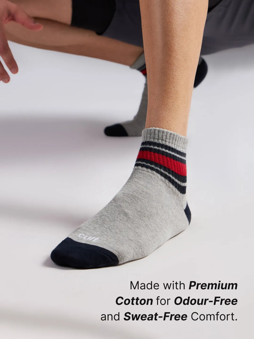 Cult Sports Men's Ankle Length Cotton Socks - Multicolour (Pack of 3)
