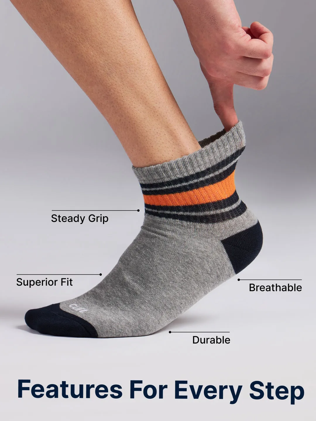 Cult Sports Men's Ankle Length Cotton Socks - Multicolour (Pack of 3)