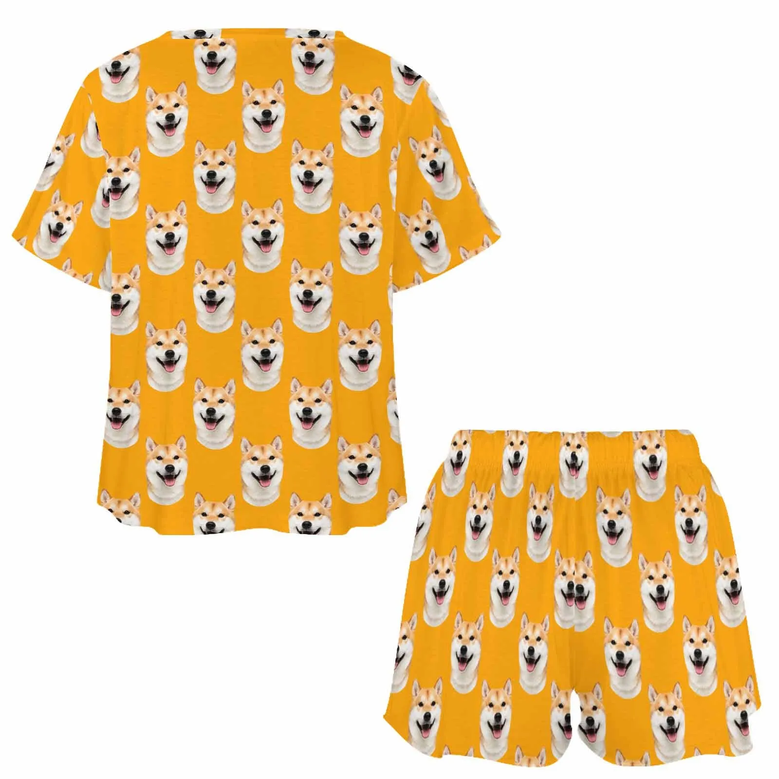 Custom Dog Faces Women Short Pajama Set Personalized Picture Short Nightwear for GF Wife Valentine Gift for Her