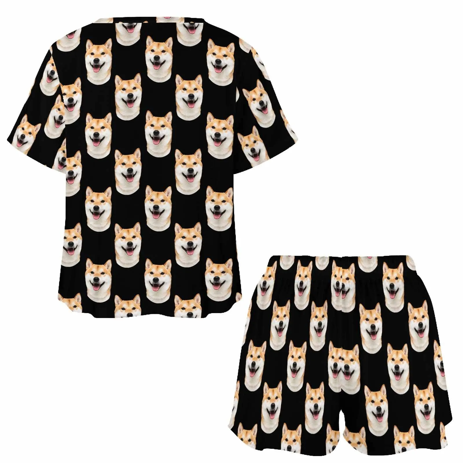 Custom Dog Faces Women Short Pajama Set Personalized Picture Short Nightwear for GF Wife Valentine Gift for Her