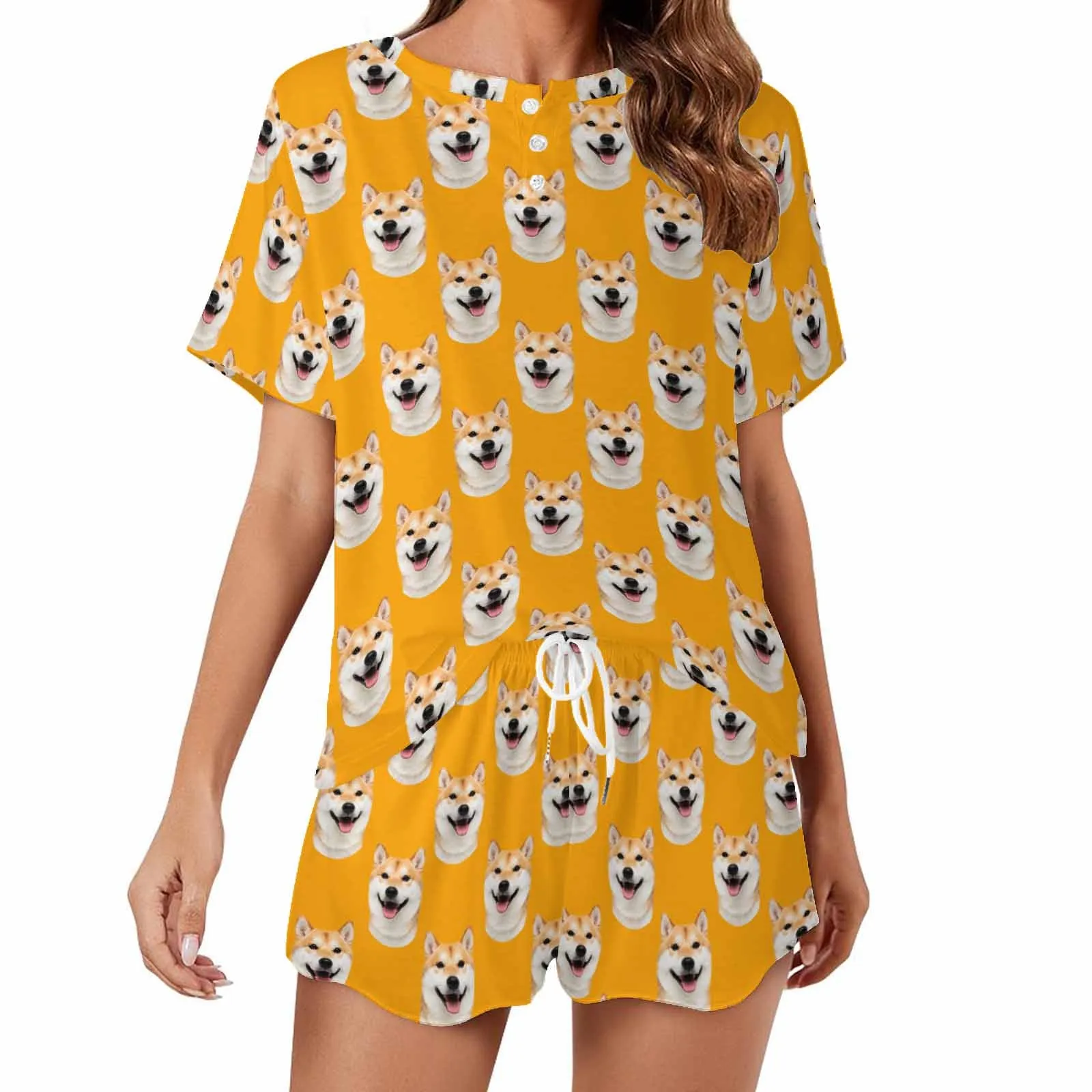 Custom Dog Faces Women Short Pajama Set Personalized Picture Short Nightwear for GF Wife Valentine Gift for Her