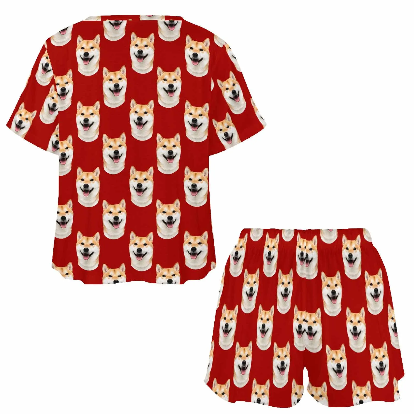 Custom Dog Faces Women Short Pajama Set Personalized Picture Short Nightwear for GF Wife Valentine Gift for Her