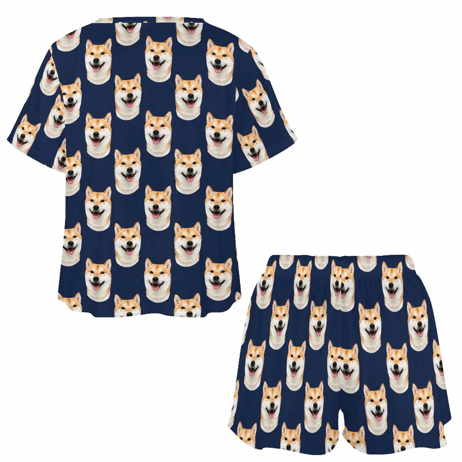 Custom Dog Faces Women Short Pajama Set Personalized Picture Short Nightwear for GF Wife Valentine Gift for Her