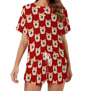 Custom Dog Faces Women Short Pajama Set Personalized Picture Short Nightwear for GF Wife Valentine Gift for Her
