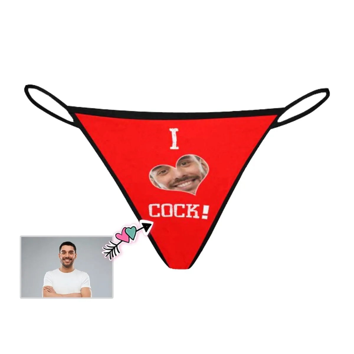 Custom Face Thongs Underwear for Women Personalized I Love Cock Women's G-String Panties Valentine's Gift for Her