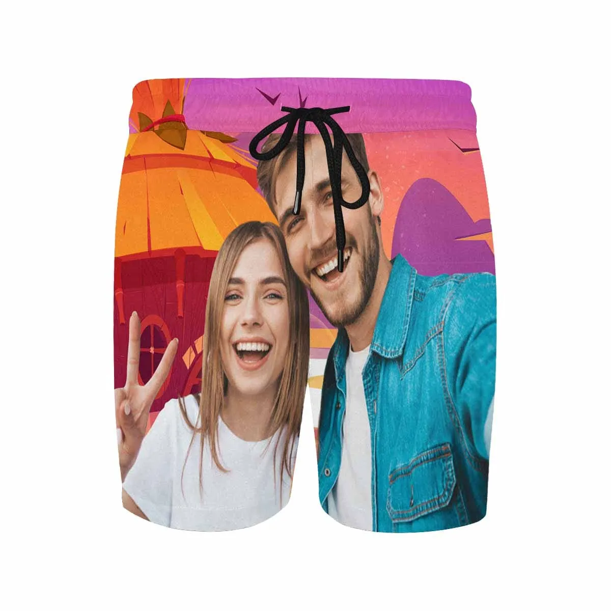Custom Photo Swim Trunks Personalized Beautiful Sky Men's Quick Dry Swim Shorts with Couple Sweet Picture