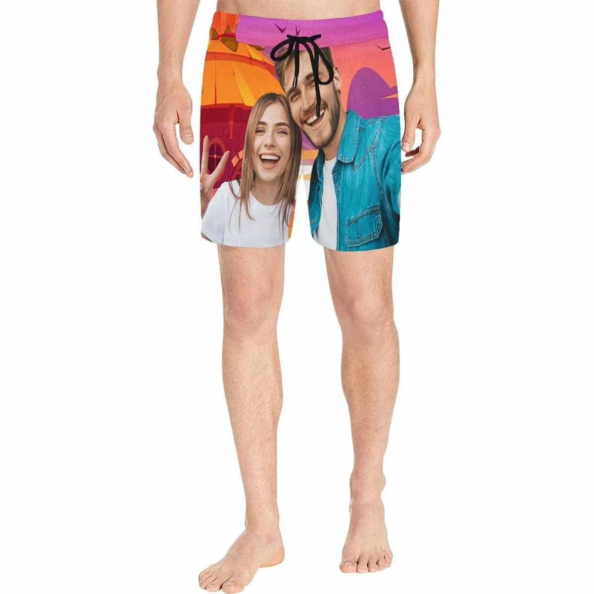 Custom Photo Swim Trunks Personalized Beautiful Sky Men's Quick Dry Swim Shorts with Couple Sweet Picture