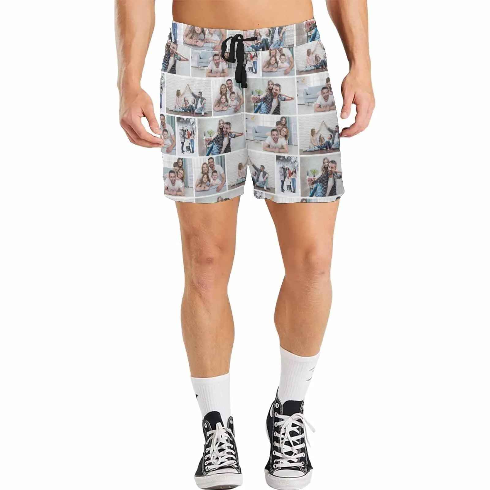 Custom Photo Swimming Trunks Happy Family Time Enjoy Men's Quick Dry Swim Shorts with Pictures
