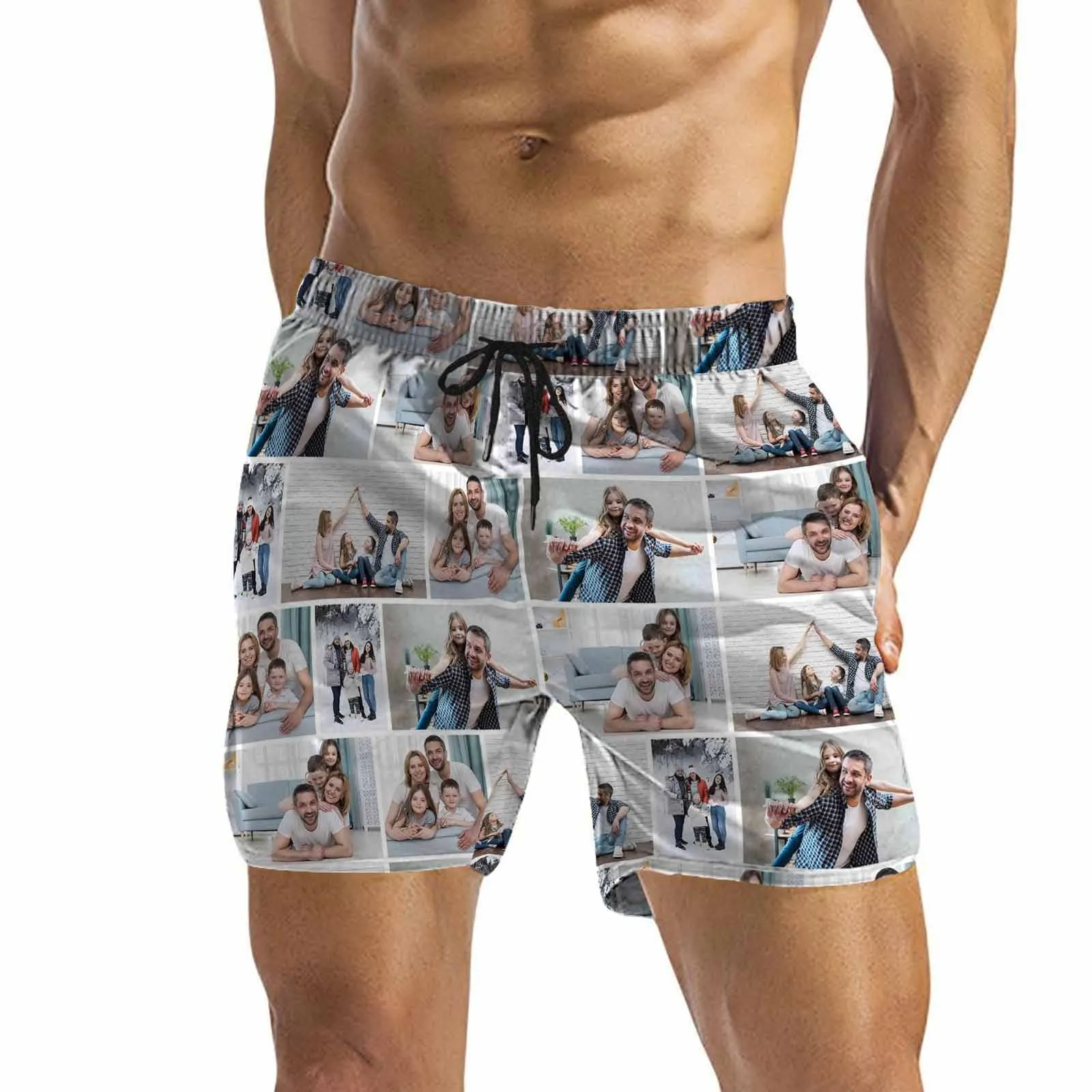 Custom Photo Swimming Trunks Happy Family Time Enjoy Men's Quick Dry Swim Shorts with Pictures