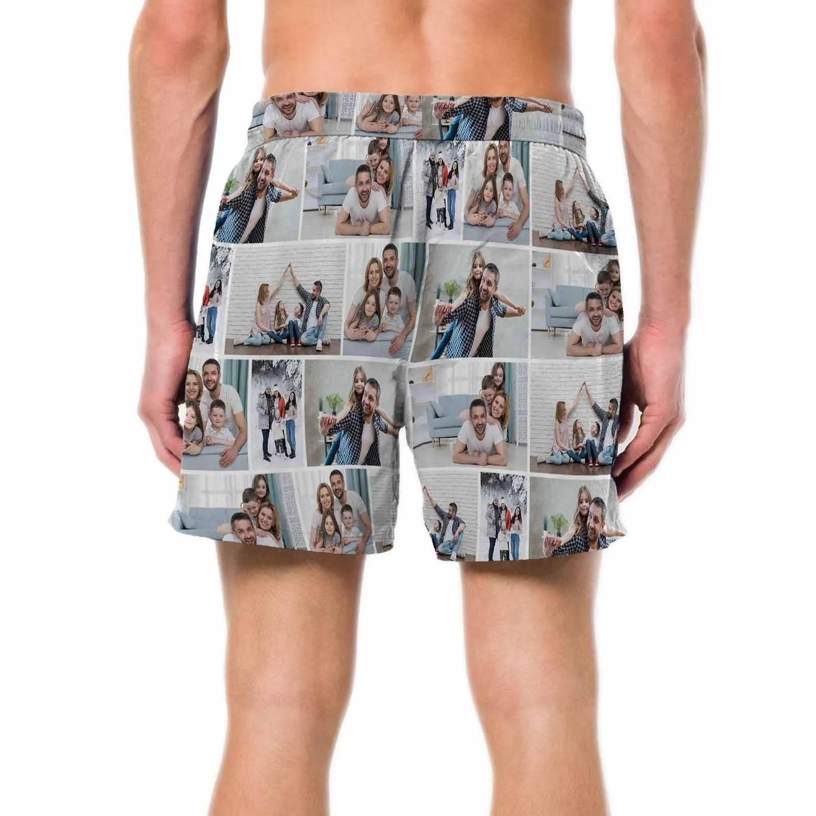 Custom Photo Swimming Trunks Happy Family Time Enjoy Men's Quick Dry Swim Shorts with Pictures
