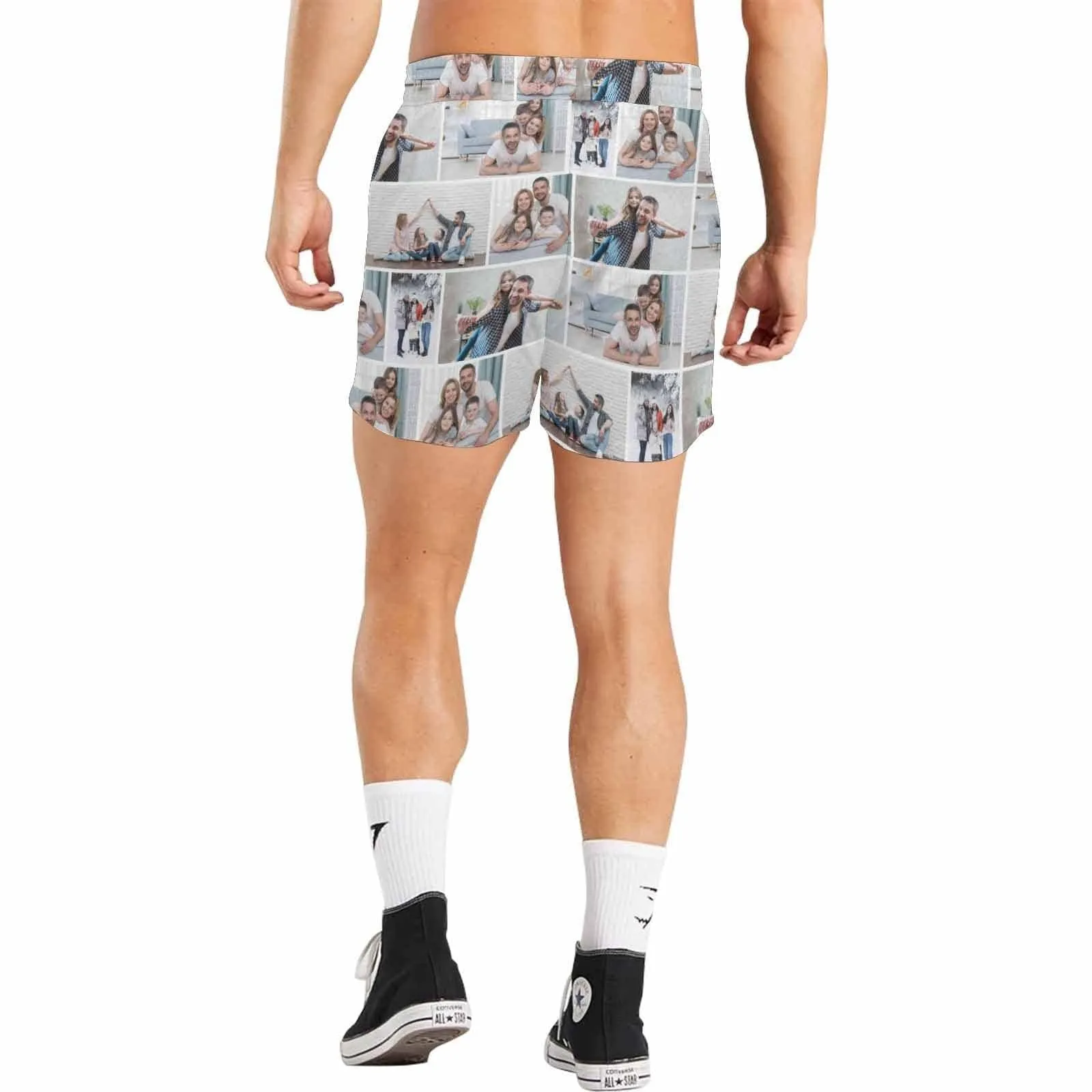Custom Photo Swimming Trunks Happy Family Time Enjoy Men's Quick Dry Swim Shorts with Pictures