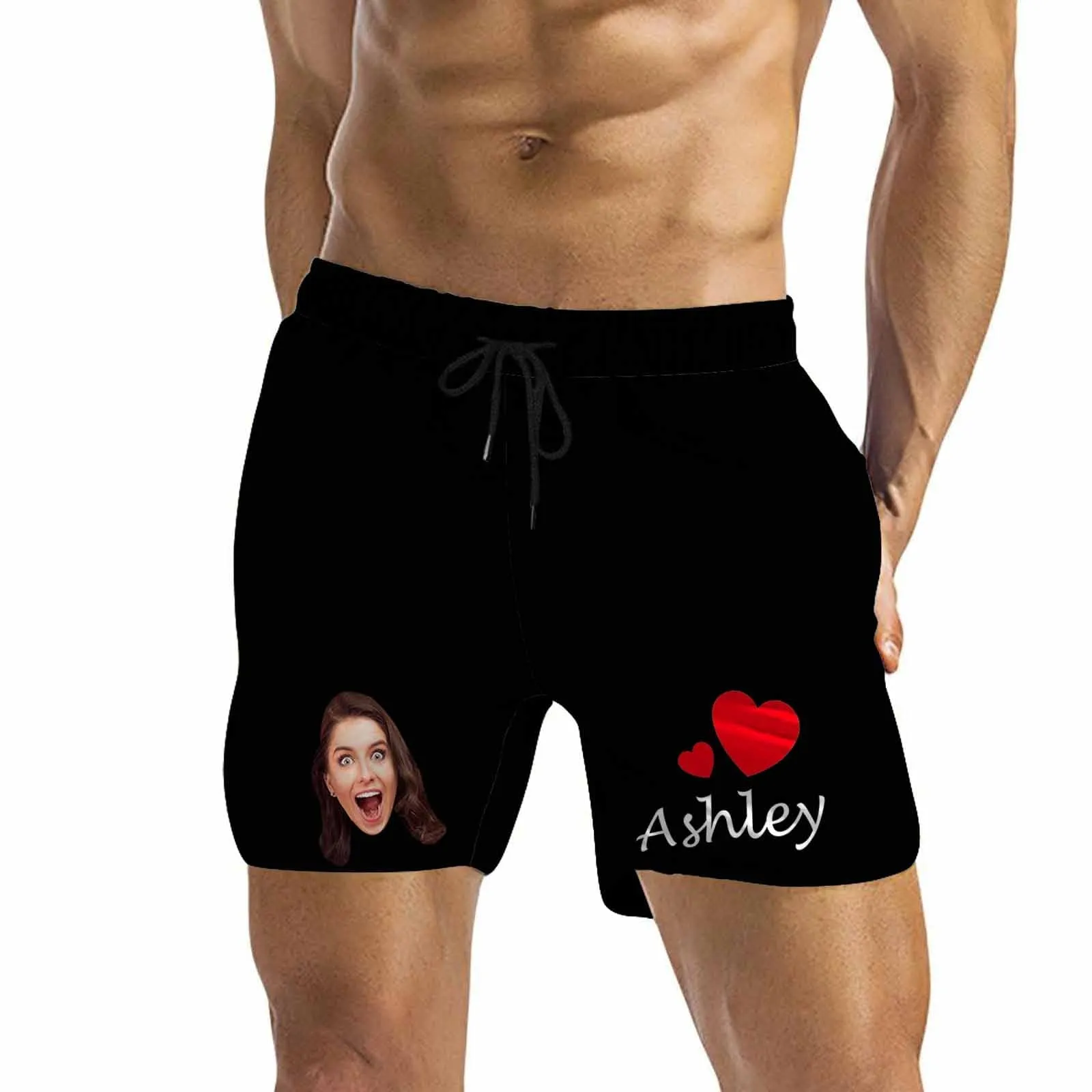 Custom Swimming Trunks with Face & Name Personalized Humorous Men's Quick Dry Swim Shorts with Girlfriend's Face