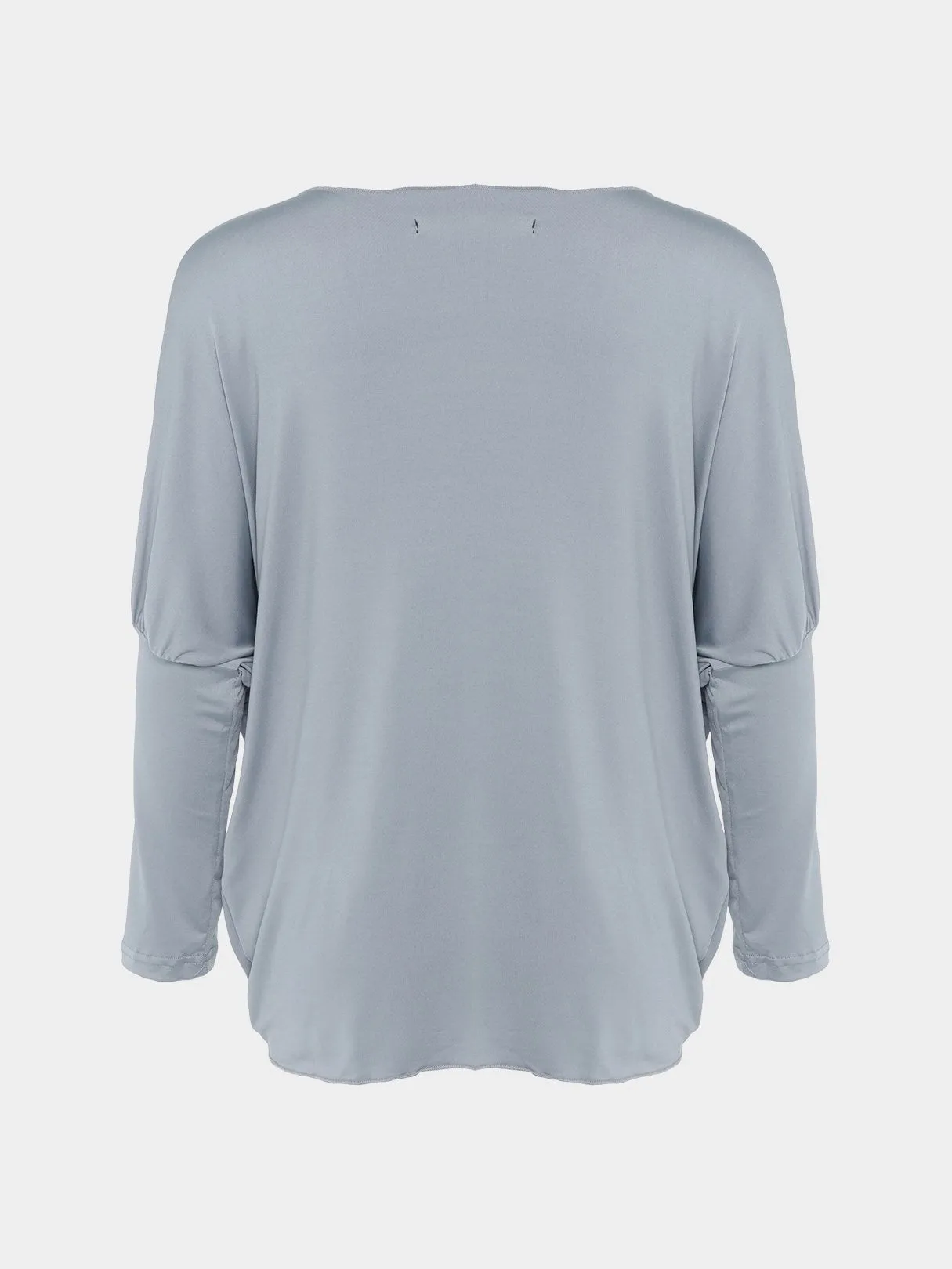 Custom V-Neck Crossed Front Pleated Long Sleeve Irregular Hem Grey T-Shirts