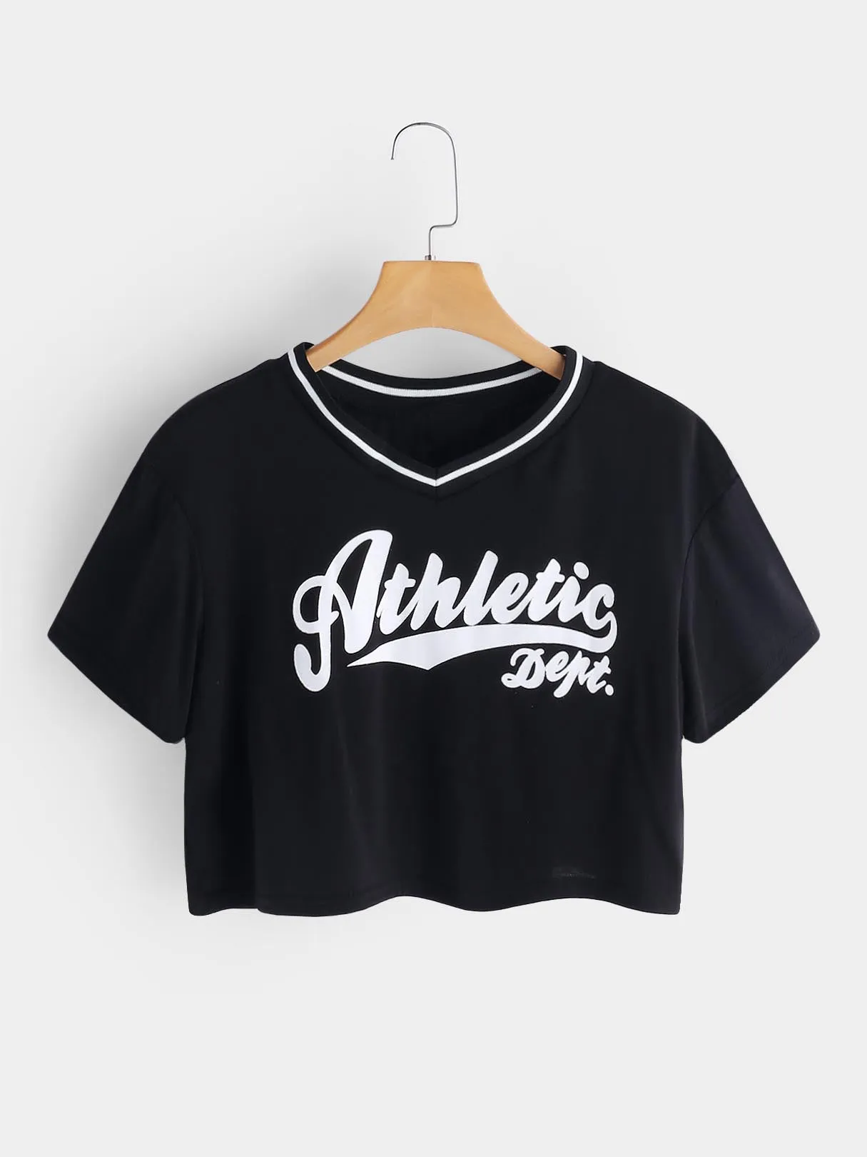 Custom V-Neck Letter Printed Short Sleeve Black T-Shirts