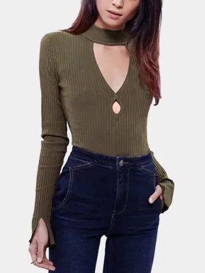 Custom V-Neck Long Sleeve Army Green T-Shirts