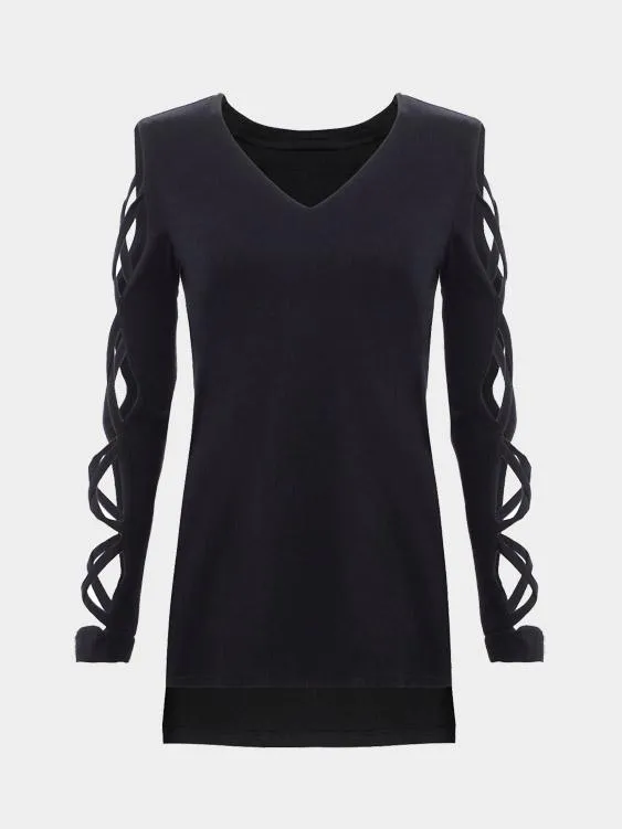 Custom V-Neck Long Sleeve Black T-Shirts