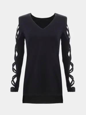 Custom V-Neck Long Sleeve Black T-Shirts