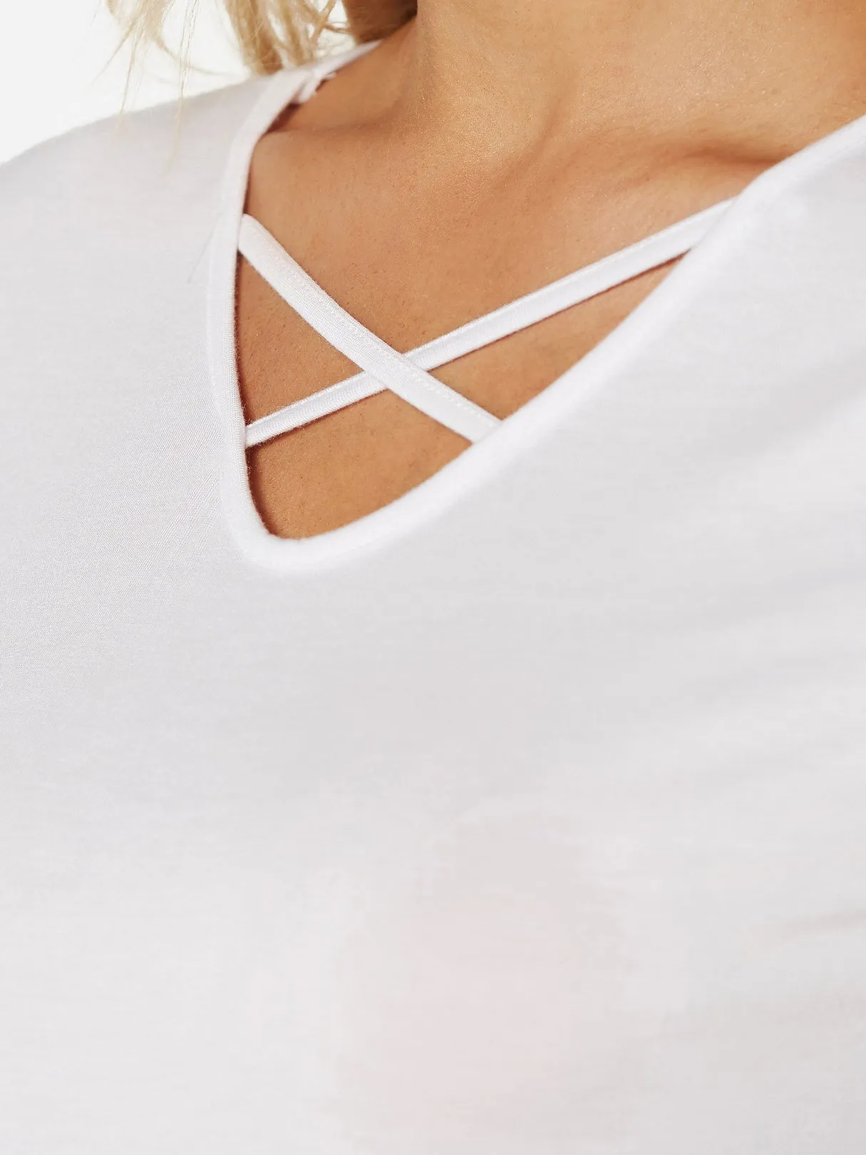 Custom V-Neck Plain Crossed Front Short Sleeve Tee