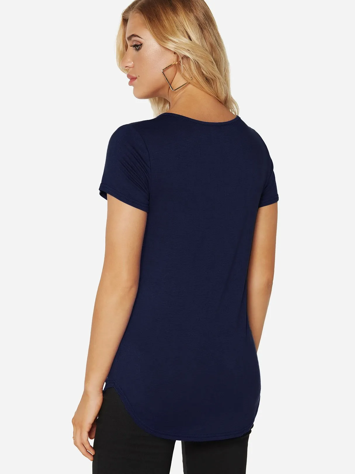 Custom V-Neck Plain Crossed Front Short Sleeve Tee