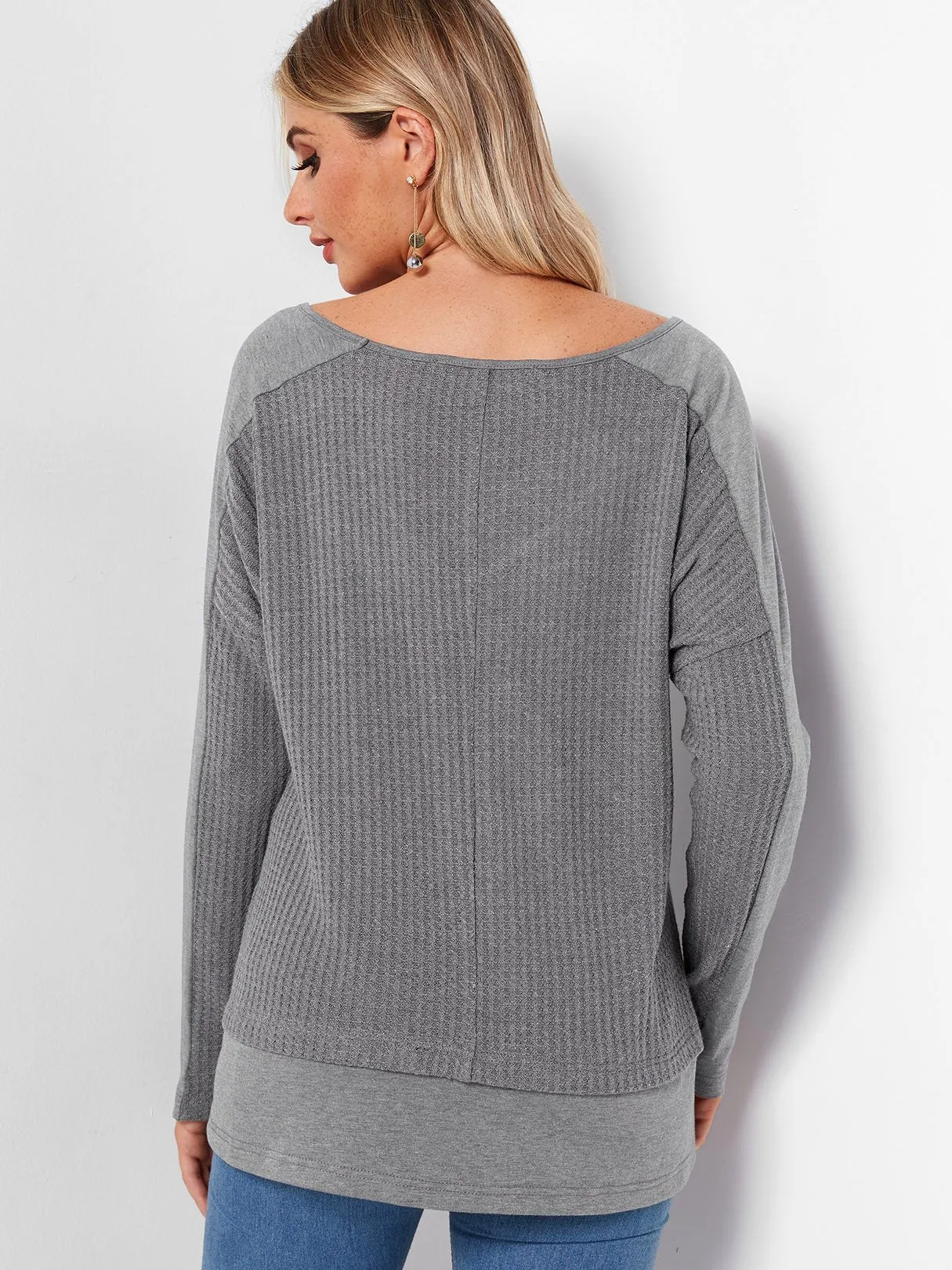 Custom V-Neck Stitching Long Sleeve Grey T-Shirts