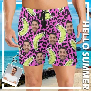 Customized Swim Trunks with Custom Face Design Funny Banana Men's Quick Dry Swim Shorts