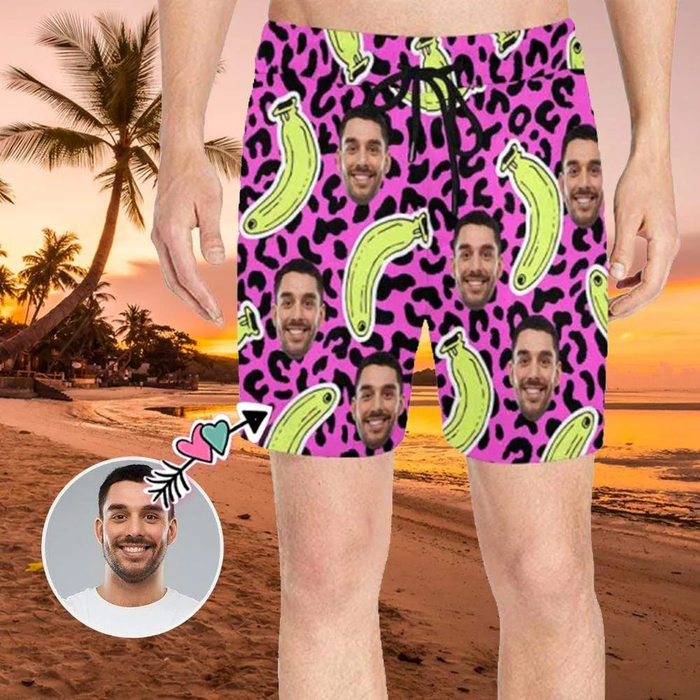 Customized Swim Trunks with Custom Face Design Funny Banana Men's Quick Dry Swim Shorts