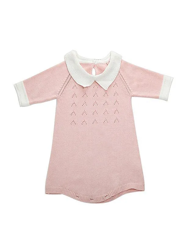 Cute 3/4 Sleeves Knitted Baby Girls Romper Cotton Pink Green Onesies