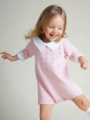Cute 3/4 Sleeves Knitted Baby Girls Romper Cotton Pink Green Onesies