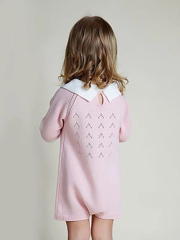 Cute 3/4 Sleeves Knitted Baby Girls Romper Cotton Pink Green Onesies