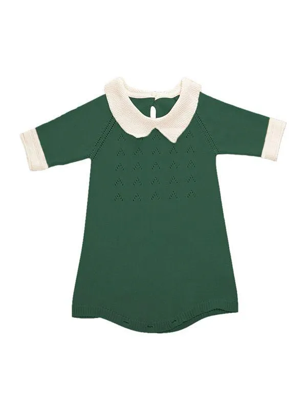 Cute 3/4 Sleeves Knitted Baby Girls Romper Cotton Pink Green Onesies