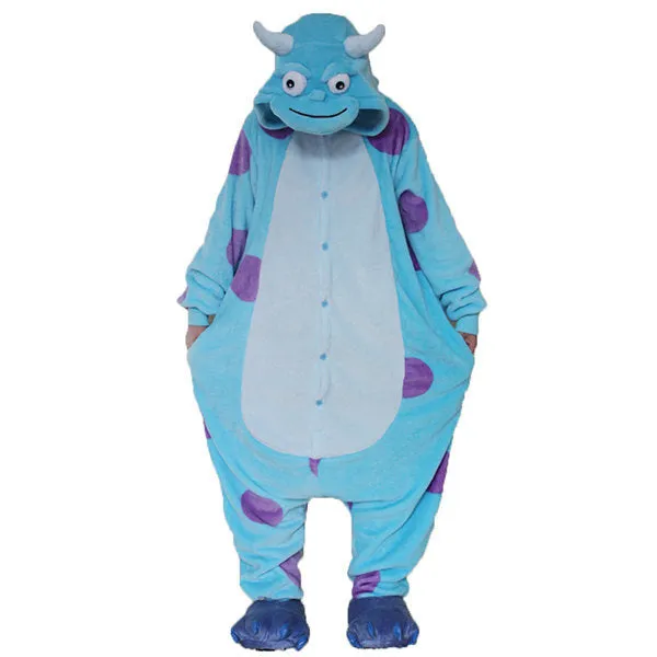 Cute Blue Dinosaur Cartoon Cosplay Unisex Flannel Nightwear