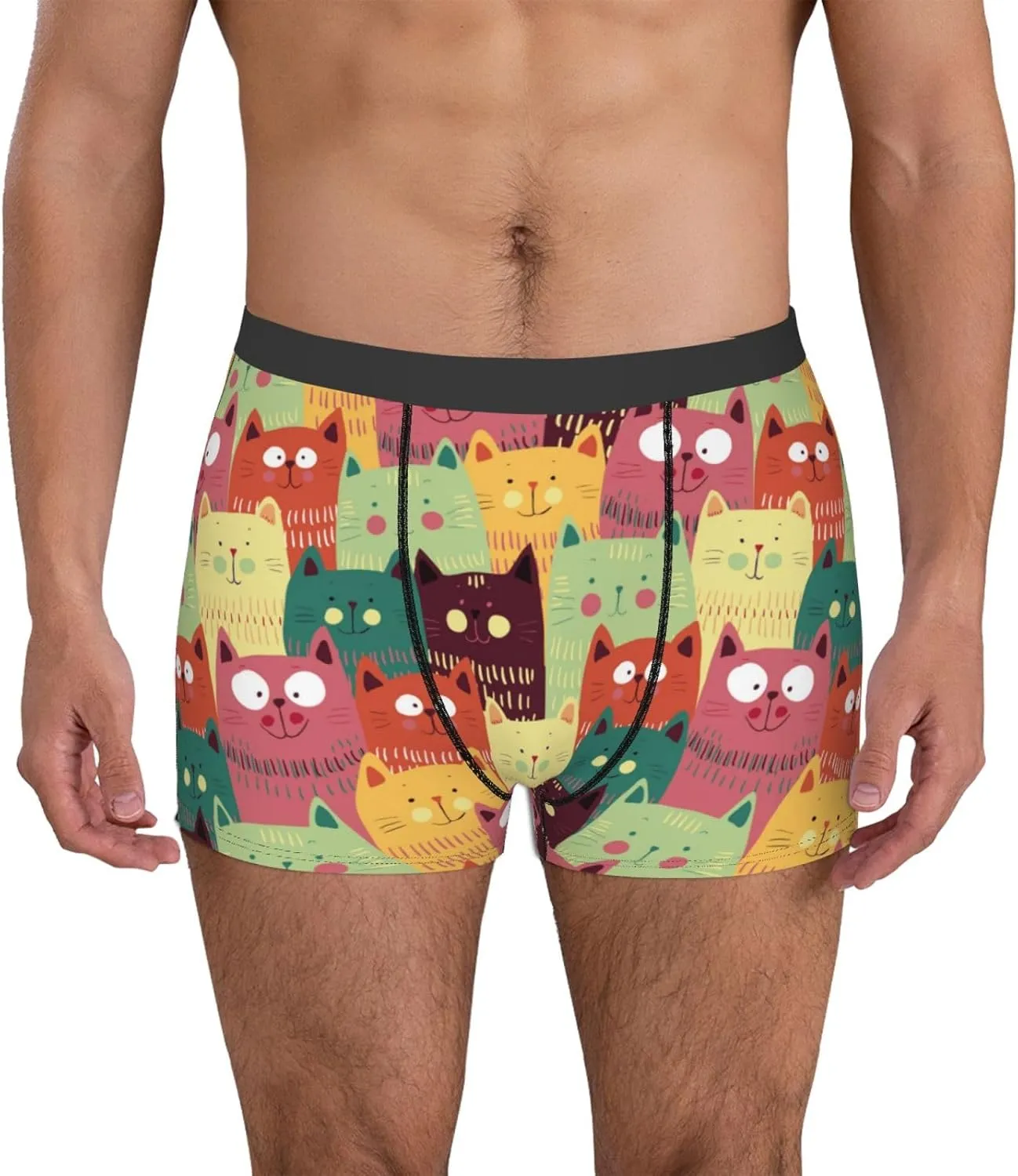 Cute Cartoon Cat Print Boxer Briefs For Men Breathable Underwear-