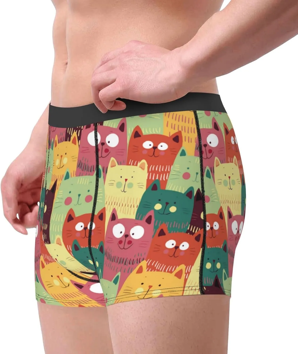 Cute Cartoon Cat Print Boxer Briefs For Men Breathable Underwear-
