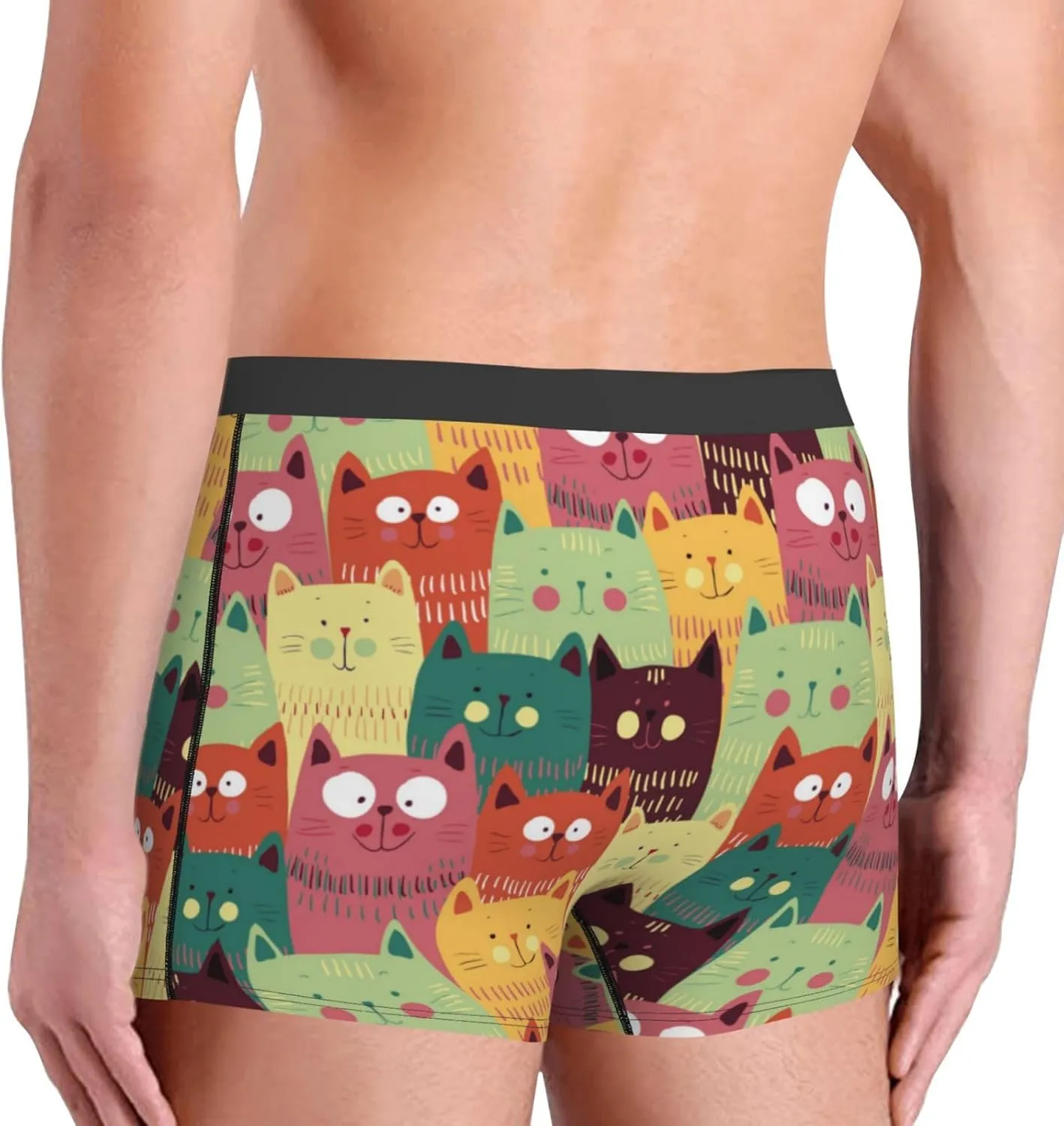 Cute Cartoon Cat Print Boxer Briefs For Men Breathable Underwear-