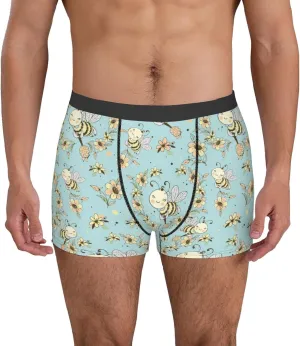 Cute Honeybees Print Boxer Briefs For Men Breathable Underwear-