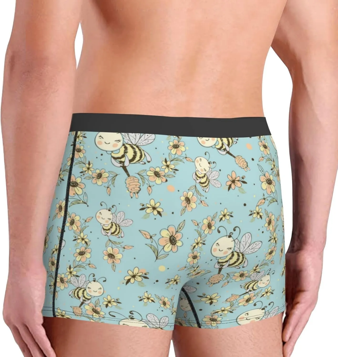Cute Honeybees Print Boxer Briefs For Men Breathable Underwear-