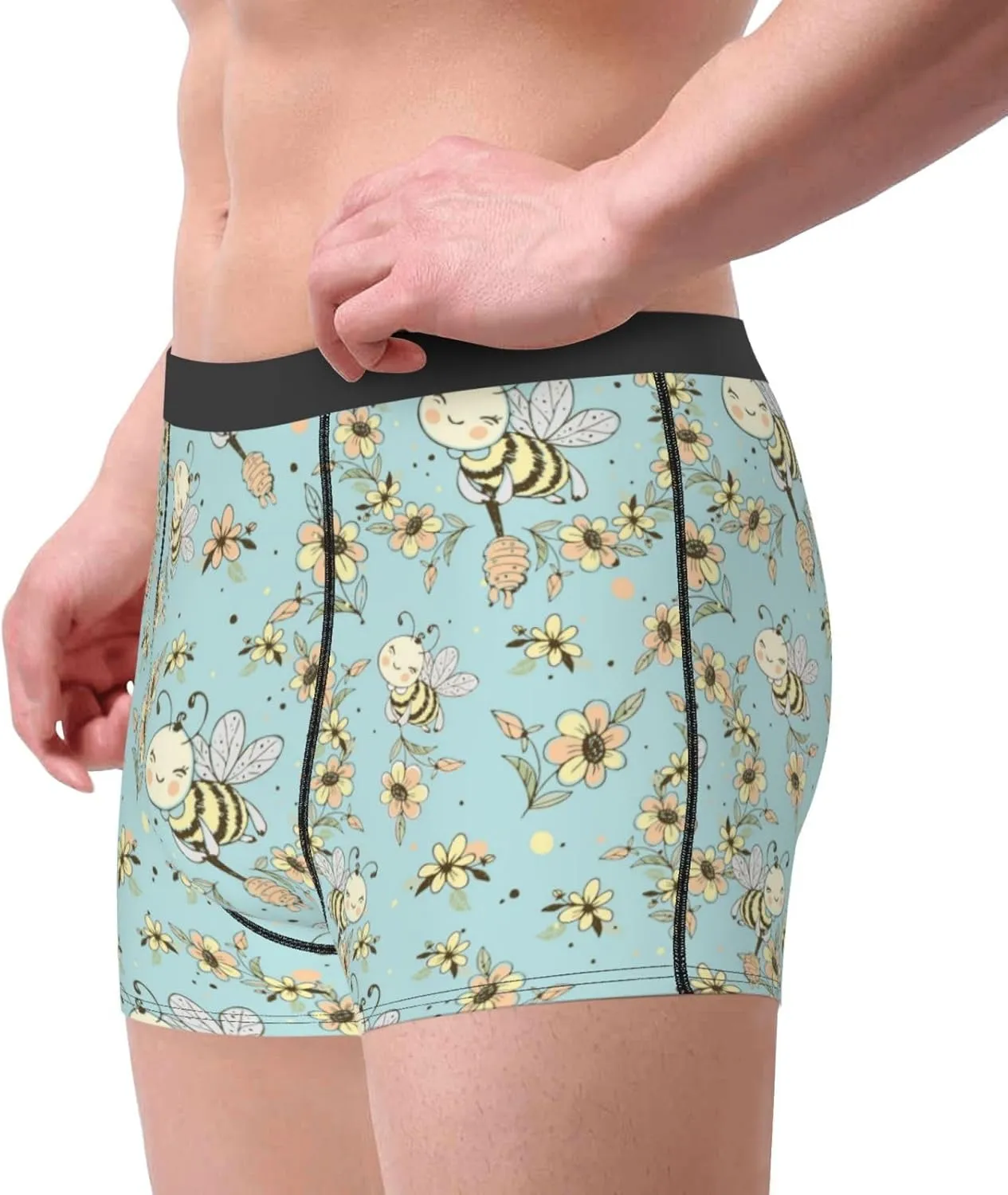 Cute Honeybees Print Boxer Briefs For Men Breathable Underwear-