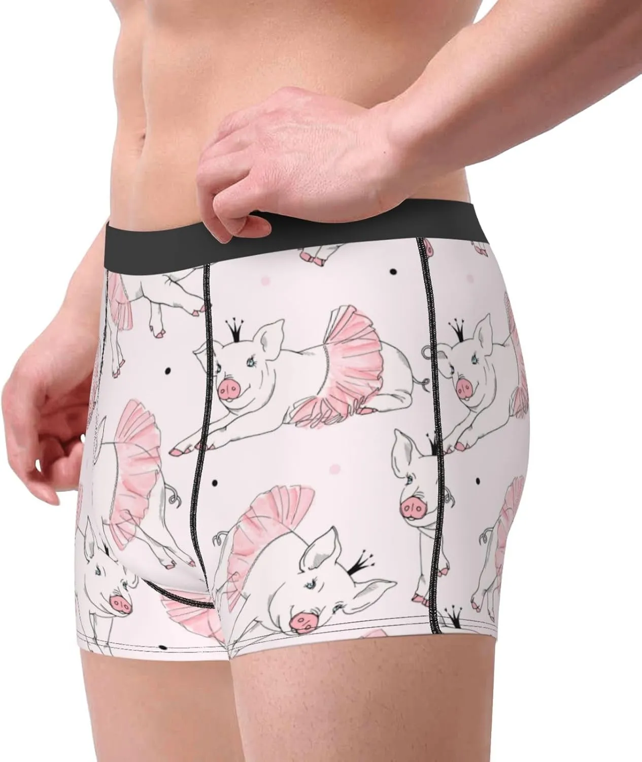 Cute Piggy Ballerina Print Boxer Briefs For Men Breathable Underwear-