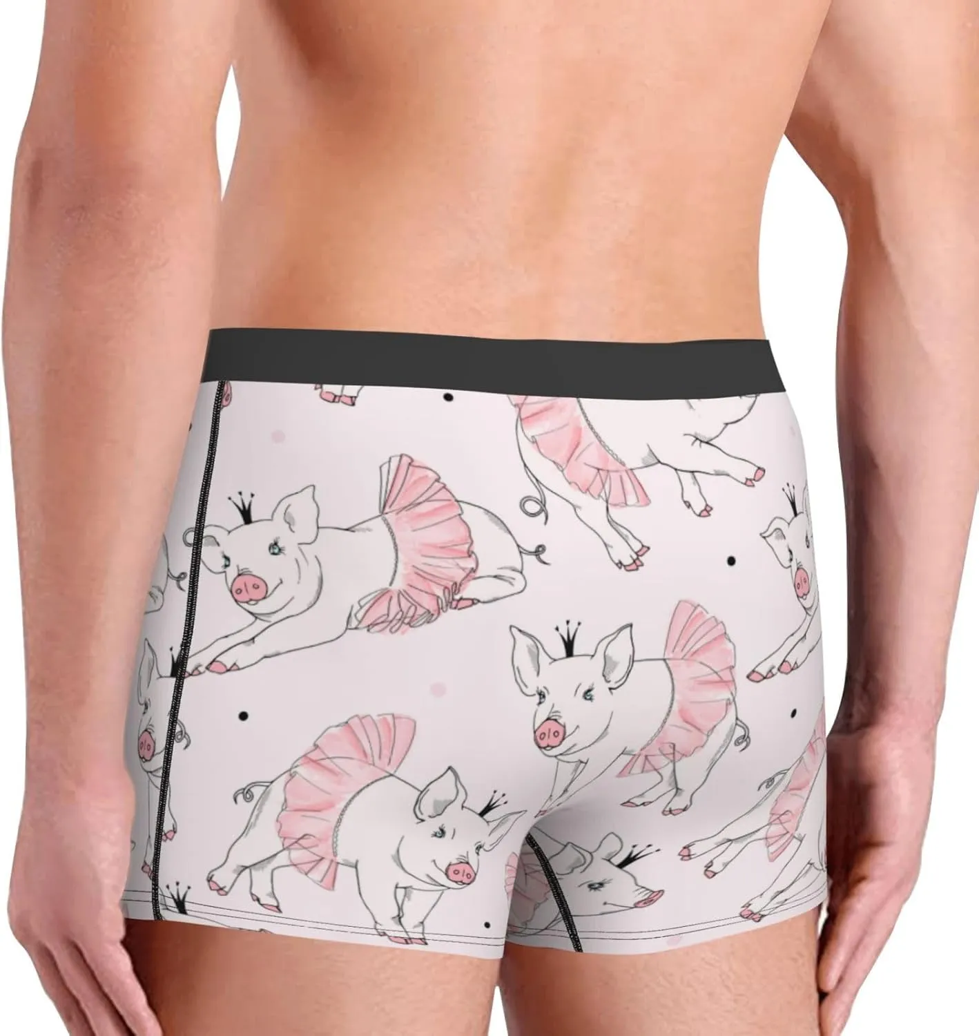 Cute Piggy Ballerina Print Boxer Briefs For Men Breathable Underwear-
