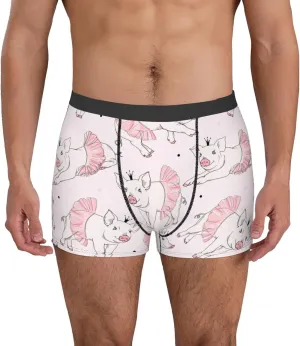 Cute Piggy Ballerina Print Boxer Briefs For Men Breathable Underwear-
