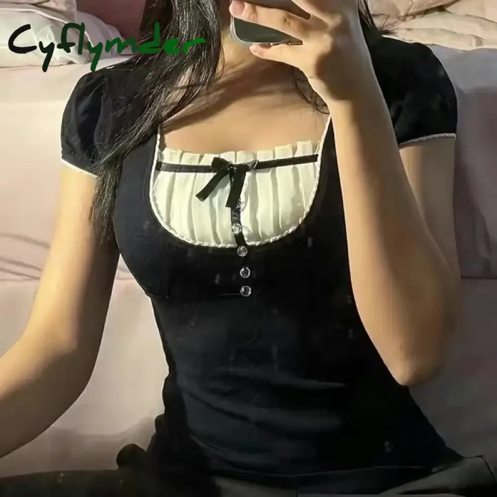 Cyflymder 2000s FemmeKawaii High waist Pleated skirt Y2k Punk Sexy Slim Streetwear Bow Mini Skirts Emo Girl Gothic Women Vintage Clothes