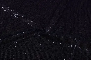 Dark Blue Sequin Work Pleated Net Fabric