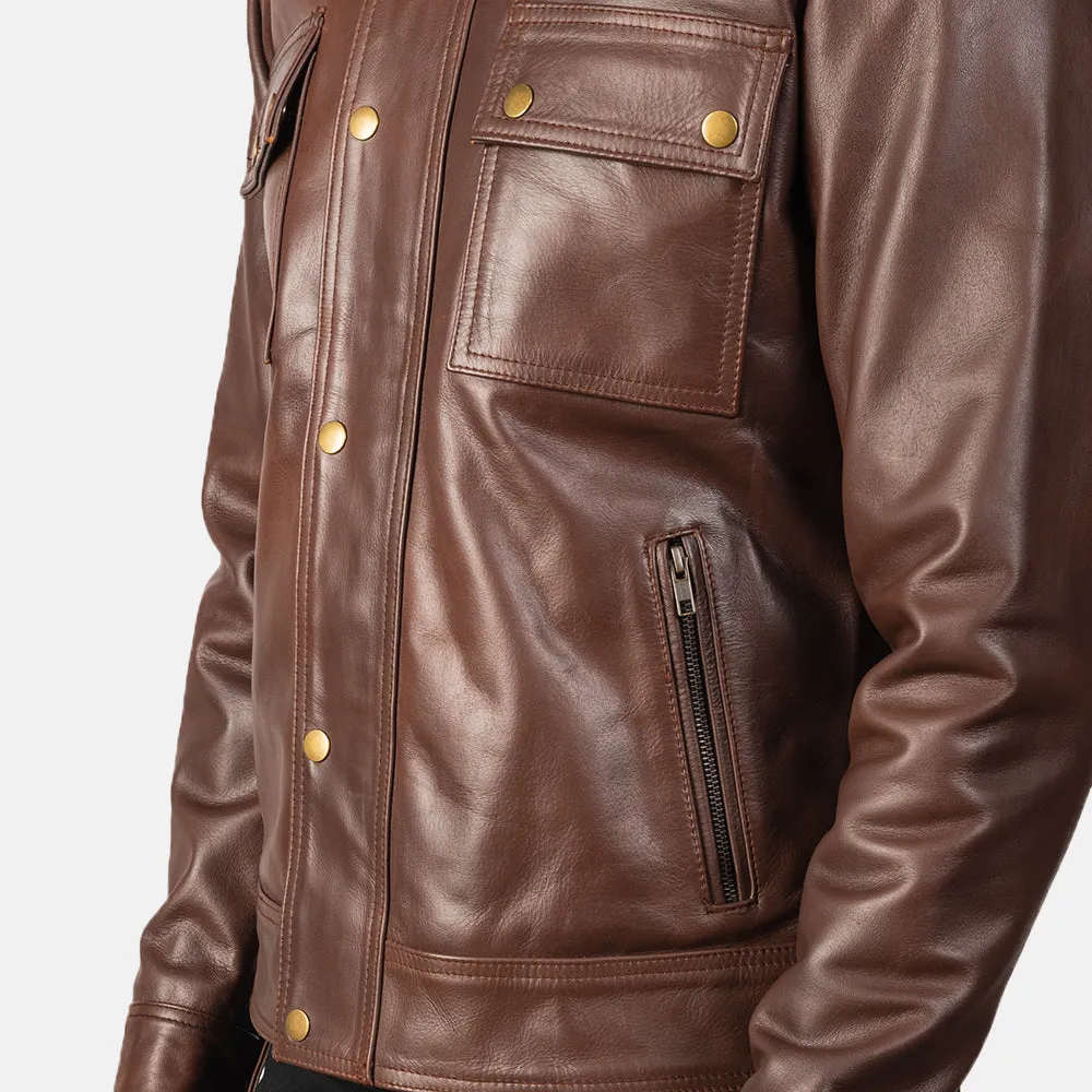 Darren Brown Leather Biker Jacket Up to 5XL