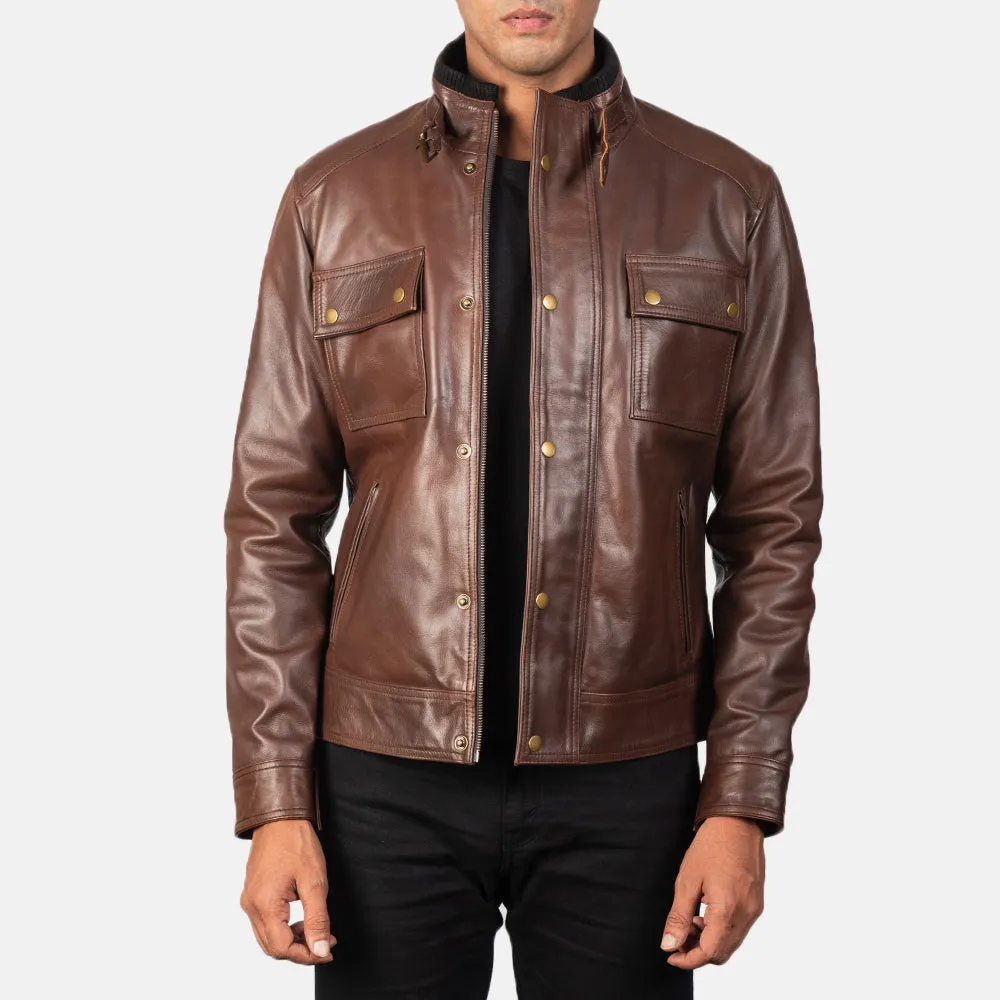 Darren Brown Leather Biker Jacket Up to 5XL
