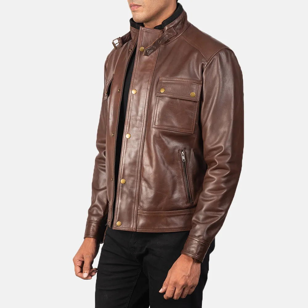 Darren Brown Leather Biker Jacket Up to 5XL