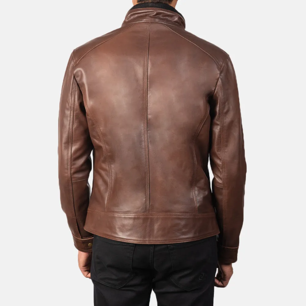 Darren Brown Leather Biker Jacket Up to 5XL