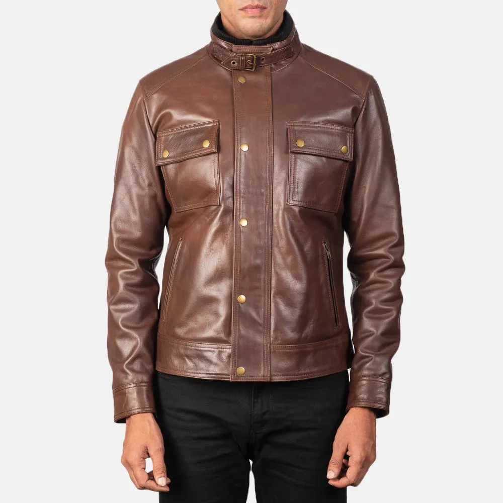 Darren Brown Leather Biker Jacket Up to 5XL